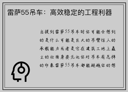 雷萨55吊车：高效稳定的工程利器